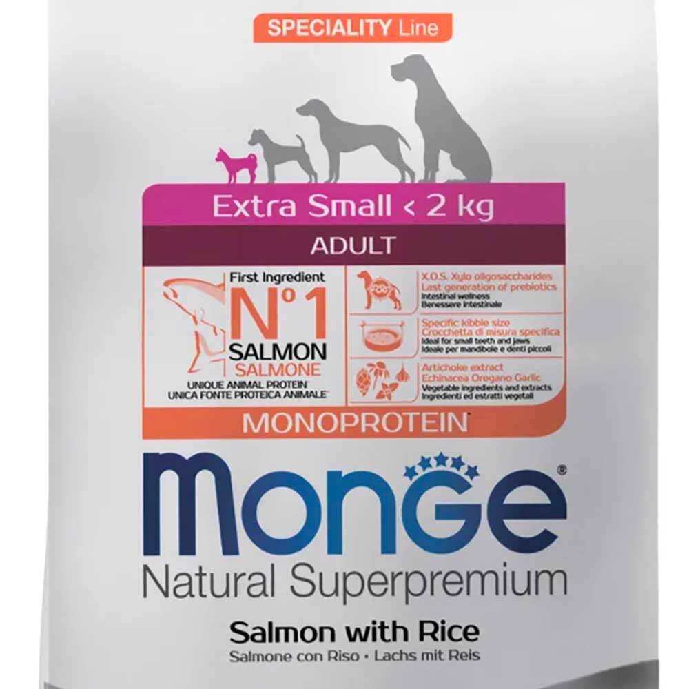 Monge Dog XS Monoprotein Salmon - монобелковый корм для собак миниатюрных пород  (лосось и рис)