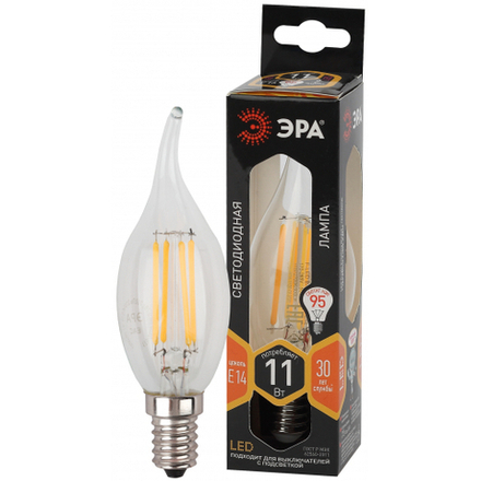 Лампочка светодиодная ЭРА F-LED BXS-11W-827-E14 Е14 / Е14 11Вт филамент свеча на ветру теплый белый свет