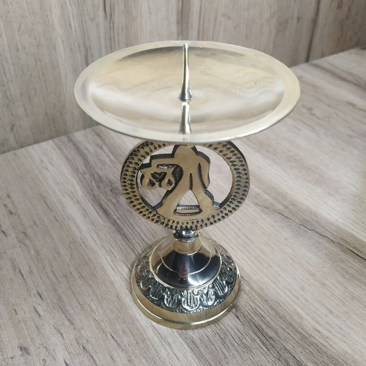 Подсвечник с иглой Знак Зодиака в круге Весы латунь (полиш) 8,3x8,3x12,8 см