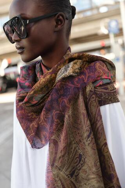 ZARA ШАРФ С ПРИНТОМ ИЗ СМЕСИ МОДАЛА, БУРГУНДИ