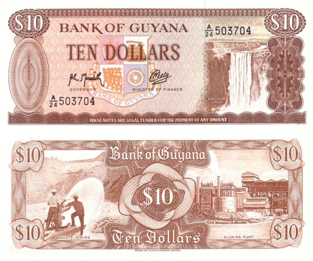 Гайана 10 долларов 1966-1992 Добыча бокситов UNC