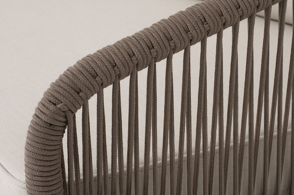 "Канны" диван модульный плетеный из роупа, каркас алюминий коричневый (RAL8016) муар, роуп коричневый круглый, ткань бежевая 15052