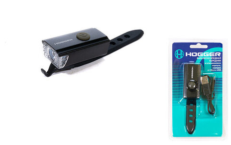 Фара HOGGER передняя, 1 суперъяркий диод 100 lm, 3 режима, крепеж на руль, аккумулятор, micro USB, а