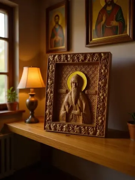 Освященная Икона Св. князя Олега резная из дуба 17х14см