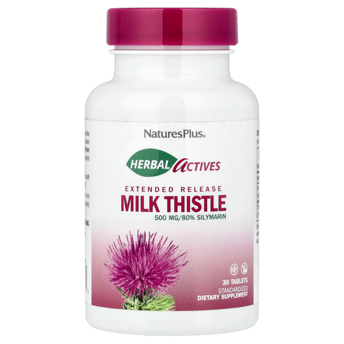 NaturesPlus, Herbal Actives, расторопша, с замедленным высвобождением, 500 мг, 30 таблеток