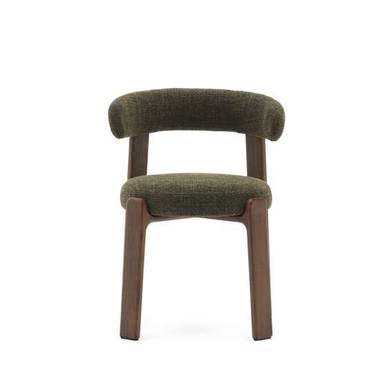 Стул Granite на 4 ножках из зеленого шенилла и массива ясеня в отделке орех