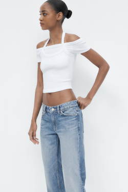 ZARA ДЖИНСЫ TRF STRAIGHT LOW-RISE, СИНИЙ