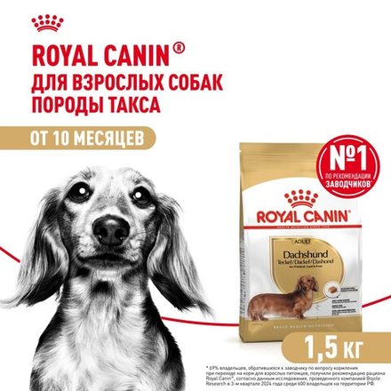 Royal Canin Dashshund Adult Такса Эдалт Корм сухой для взрослых собак породы Такса от 10 месяцев 1,5кг