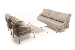"Верона" лаунж-зона 5-местная плетеная из роупа (веревки), каркас алюминиевый белый, роуп бежевый