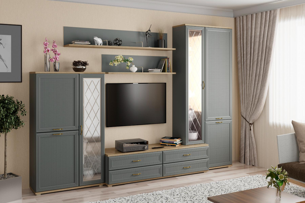 Карина - композиция 12. Цвет Снежный ясень + Серый Оникс, Ясень Асахи + Серый Оникс, Гикори Джексон светлый + Серый Оникс, Джексон темный + Серый Оникс, Гикори Джексон темный, Снежный ясень, Ясень Асахи, Гикори Джексон светлый, Серый Кашемир