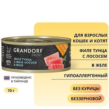Консервы для кошек Grandorf Fresh Филе тунца и лосося желе