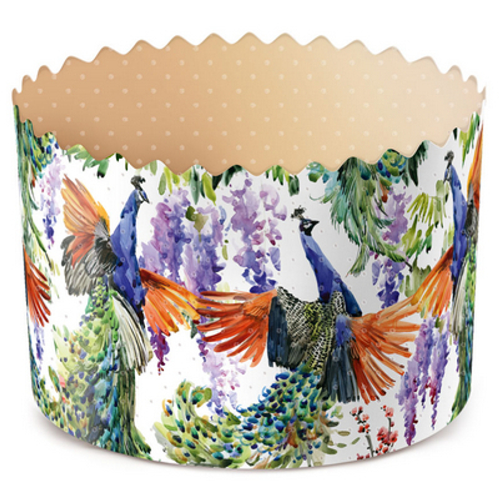 Форма бумажная для кулича «Павлины» (500 гр, 134/100 мм) 156 шт/туб