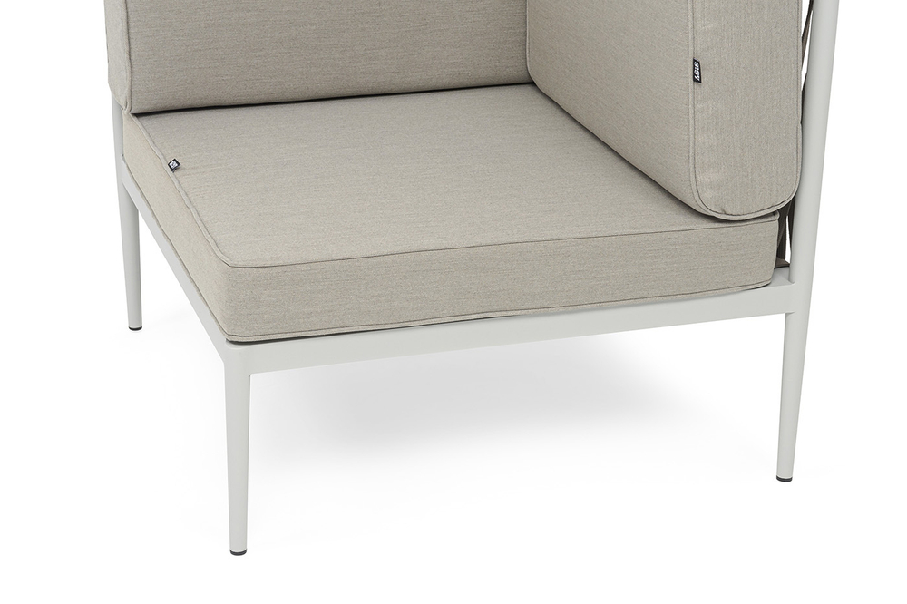 "Касабланка" угловой модуль плетеный из роупа, каркас алюминий светло-серый (RAL7035) муар, роуп серо-коричневый 23мм, ткань бежевая 15052