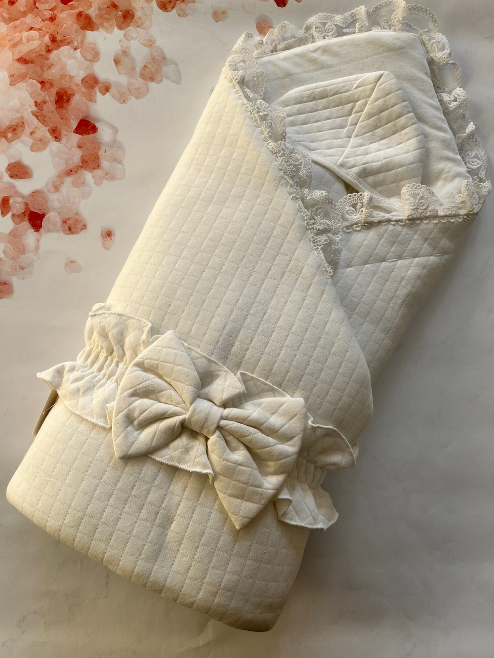 Одеяло-конверт для новорожденного "Jana-бант" белый (Одеяло-конверт, комбинезон, поясок)