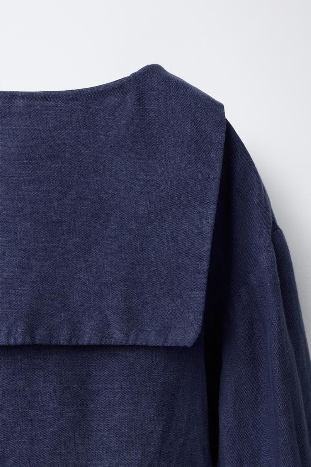 ZARA РУБАШКА С КРУГЛЫМ ВОРОТНИКОМ ИЗ 100% ЛЬНА, СИНИЙ