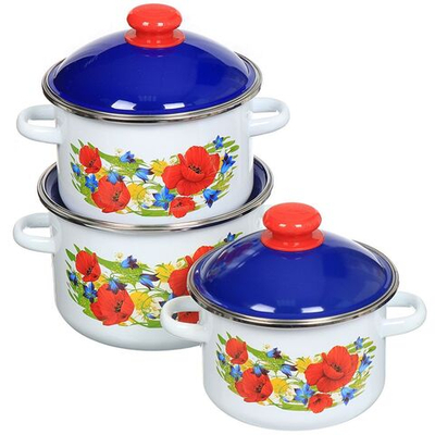 Набор эмалированной посуды 6 пр, кастрюли 2,3,4 л, Сиб товары, Майский день 15, N15B85