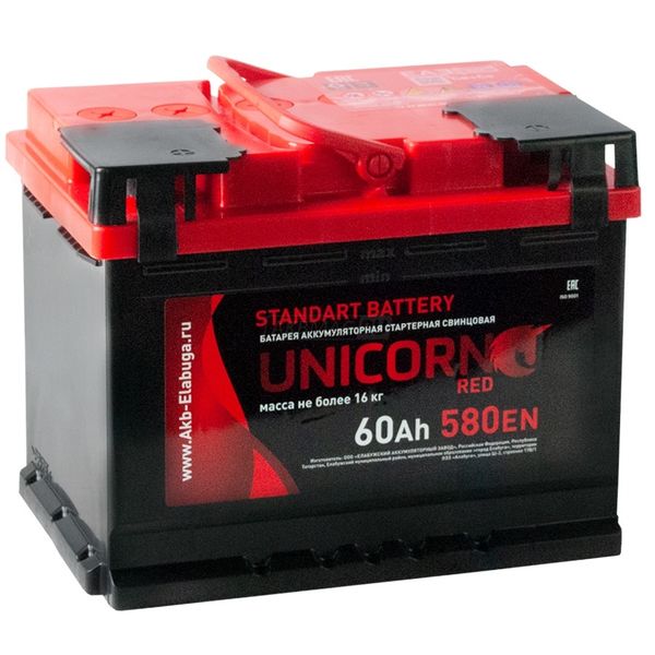 Аккумулятор автомобильный UNICORN RED 60L 580 А прям. пол. 60 Ач