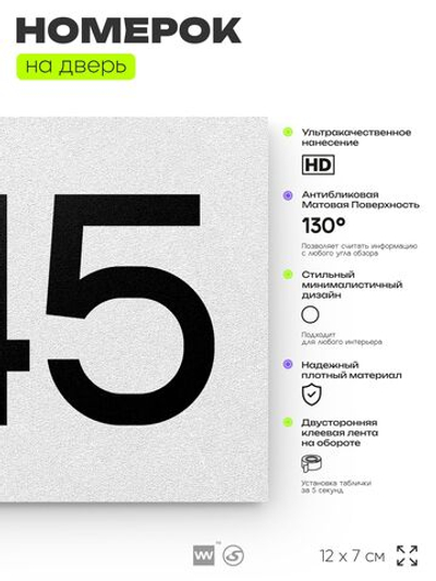 Номер на дверь 545, табличка на дверь для офиса, квартиры, кабинета, аудитории, склада, белая 120х70 мм, Айдентика Технолоджи