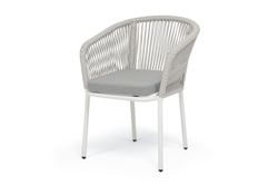 "Марсель" стул плетеный из роупа, каркас алюминий белый муар, роуп светло-серый меланж круглый tex, ткань светло-серая