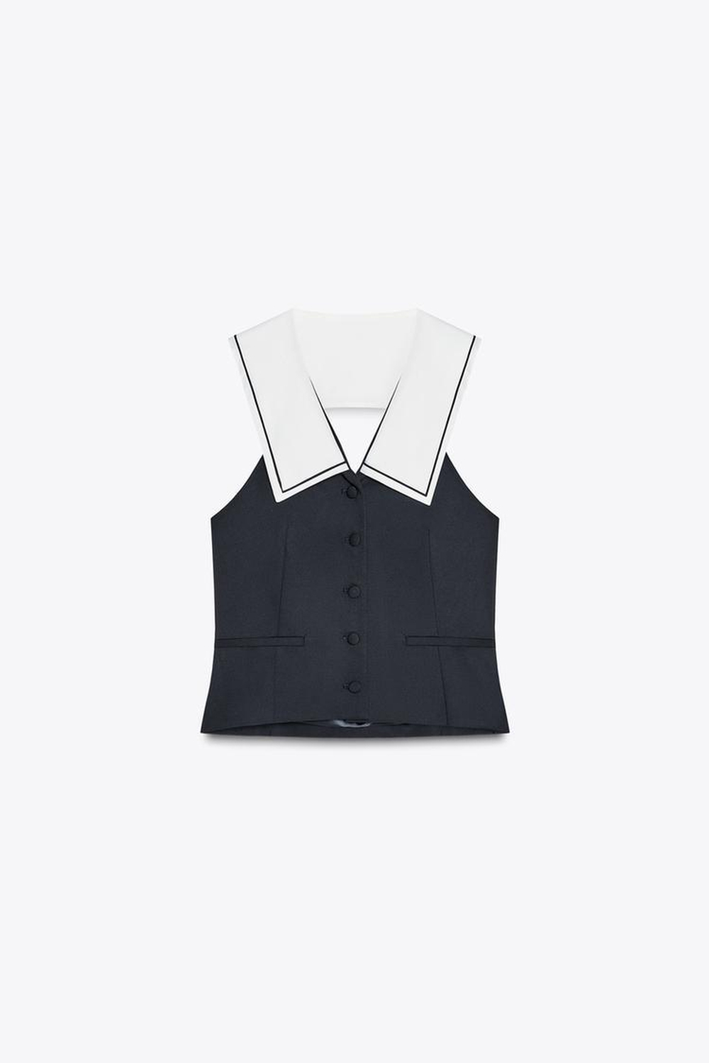 ZARA ТОП-ЖИЛЕТ С ДЕКОРАТИВНЫМИ ДЕТАЛЯМИ, МОРСКОЙ ТЕМНО-СИНИЙ