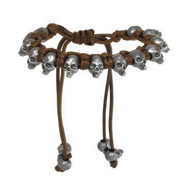 Браслет с черепами коричневый (0777)