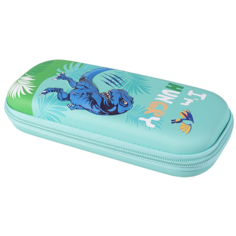 Пенал EVA Alingar, 1 отделение 1 откидная планка, карман сетка, молния, объемный рисунок, 95 х 220 мм, "Динозавры" (крас,голуб, бирюз)