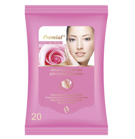 Premial Салфетки влажные, для снятия макияжа, 20 шт