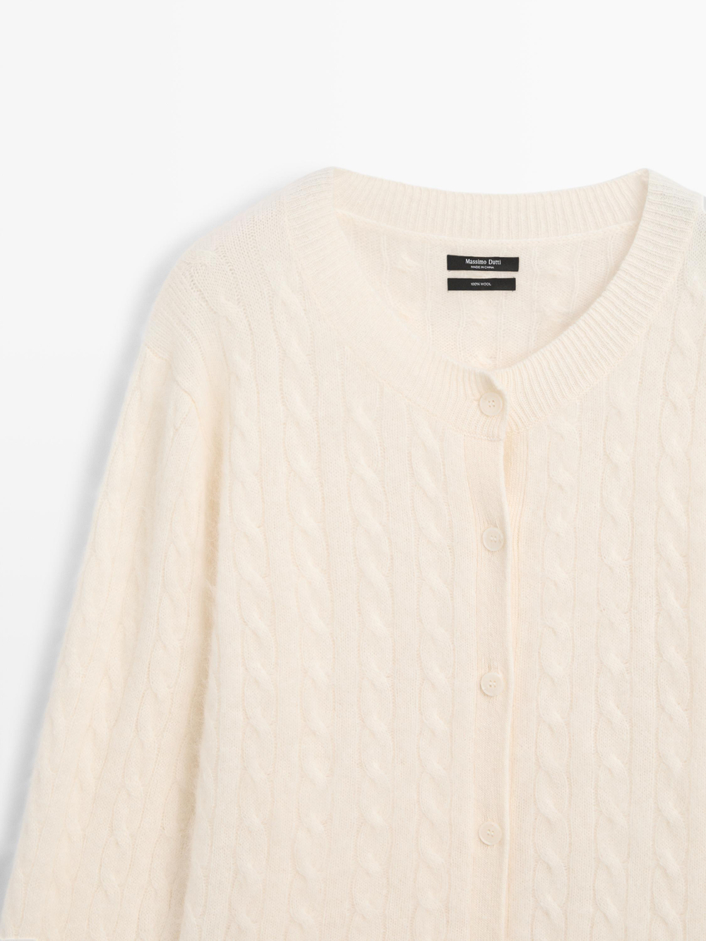 Massimo Dutti Вязаный кардиган из 100% шерсти, натуральный/кремовый