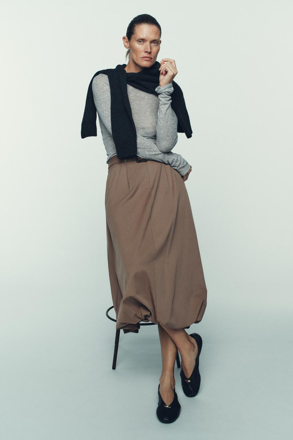 ZARA КОЖАНЫЕ БАЛЕТКИ, ЧЕРНЫЙ