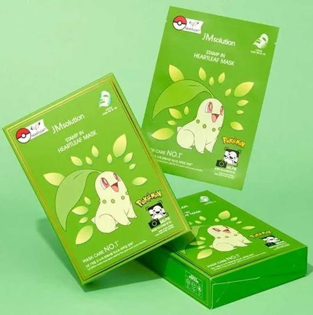 [JM Solution] STAMP IN HEARTLEAF MASK POKEMON - Успокаивающая маска с экстрактом хауттюйнии, 30 мл