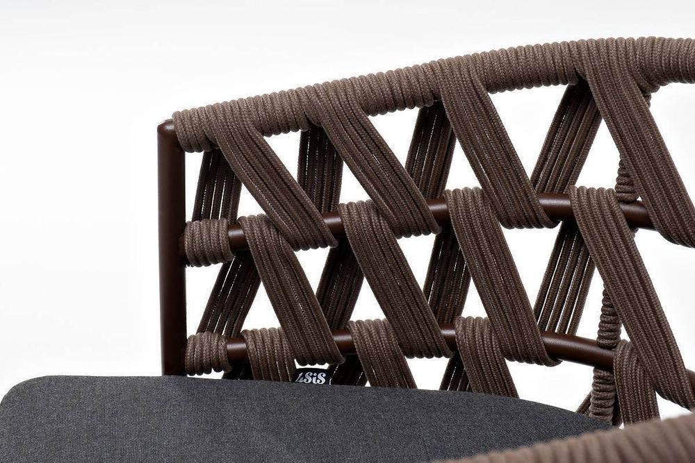 "Диего" стул плетеный из роупа, каркас из стали коричневый (RAL8016) муар, роуп коричневый круглый, ткань серая