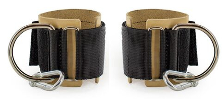 Манжеты силовые, напульсники на руку для тяги на тренажере, с карабином, кожаные ReKoy FGA09, бежевый, 2 шт.