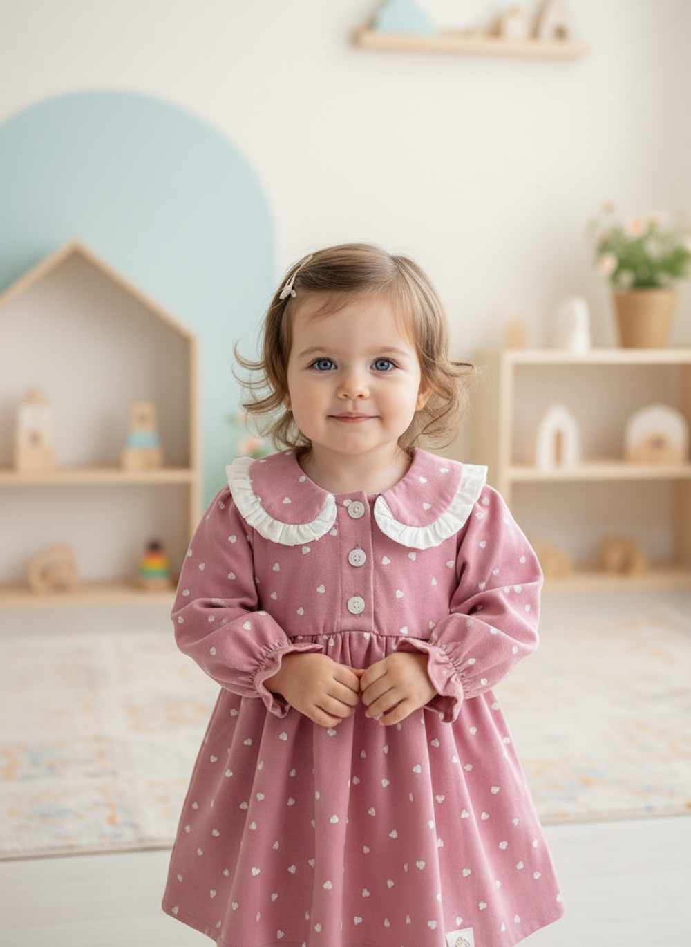 Платье из фланели для малышек «Сердечки», цвет розовый