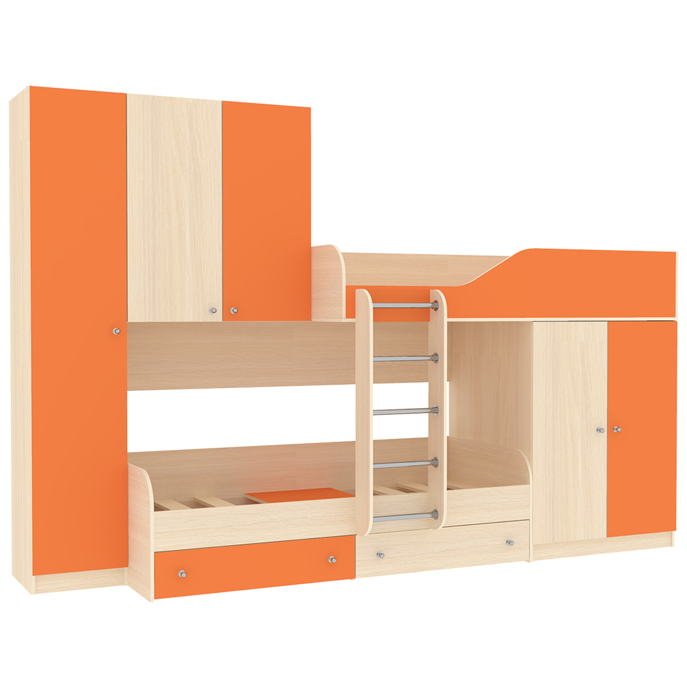 Двухъярусная кровать КарИВи Лео  Дуб Молочный Оранжевый