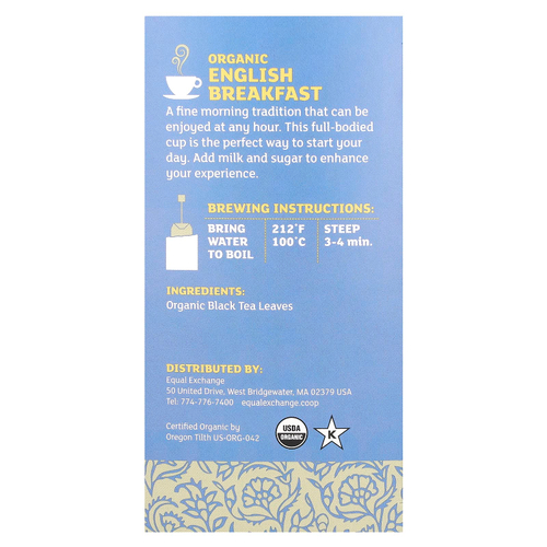 Equal Exchange, Organic English Breakfast, черный чай, 20 чайных пакетиков, 40 г (1,41 унции)