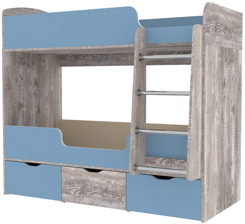 Кровать двухъярусная КарИВи Малыш Двойняшка Бетон Светло-синий, голубой