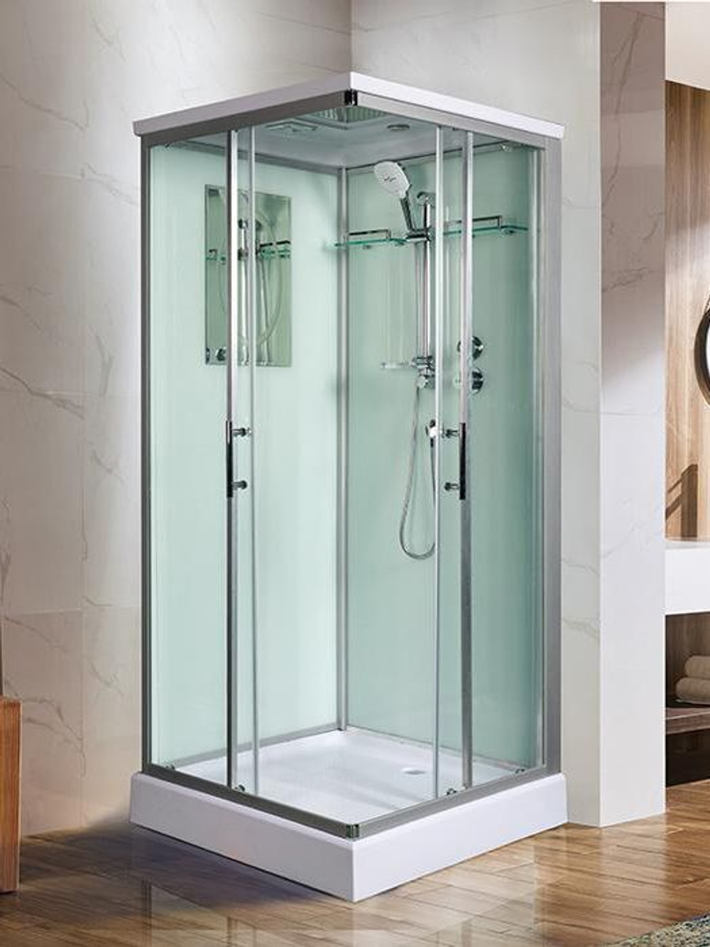 Душевая кабина WeltWasser  WW500 LAINE  804 80х80 см,  прозрачное стекло, поддон низкий, крыша, гидромассаж