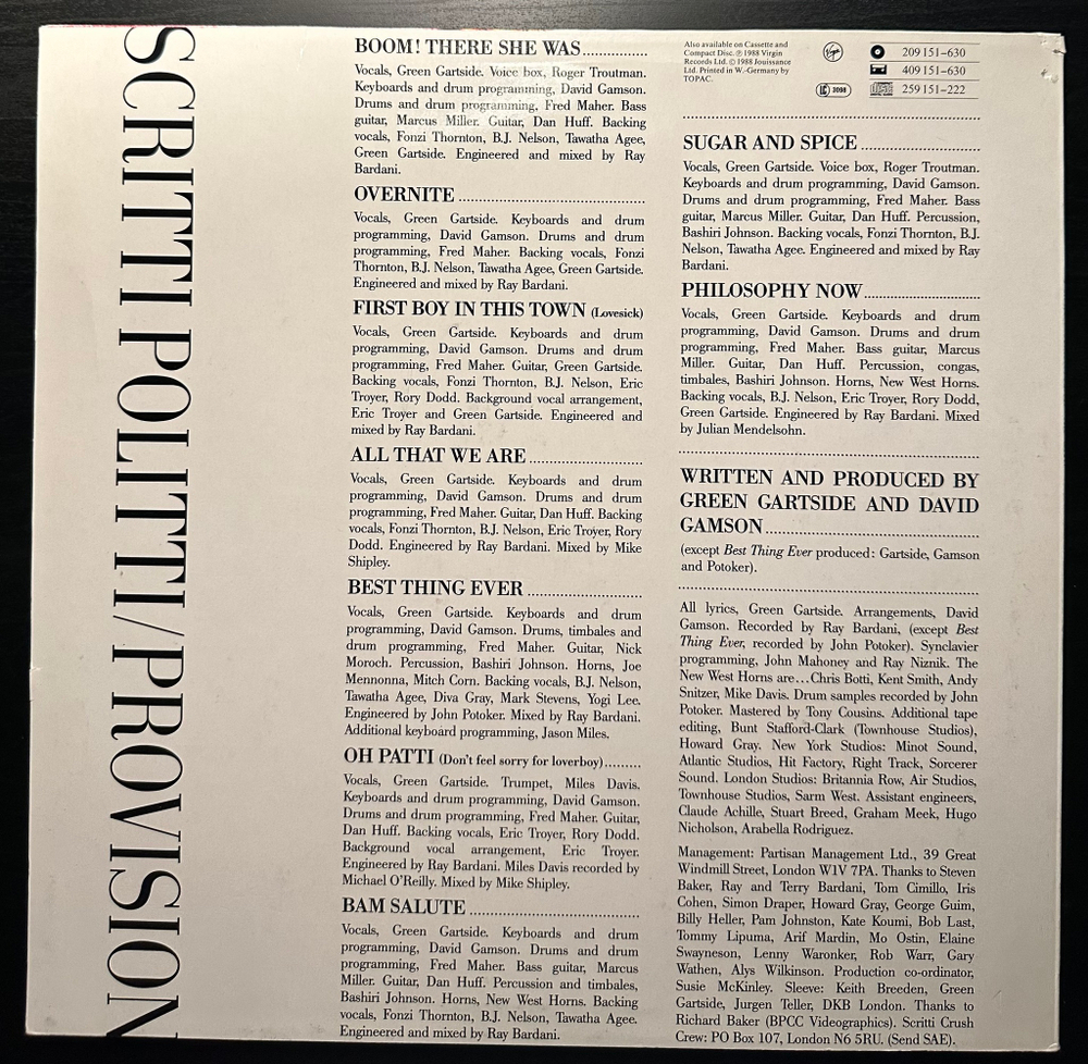 Scritti Politti - Provision (Европа 1988г.)