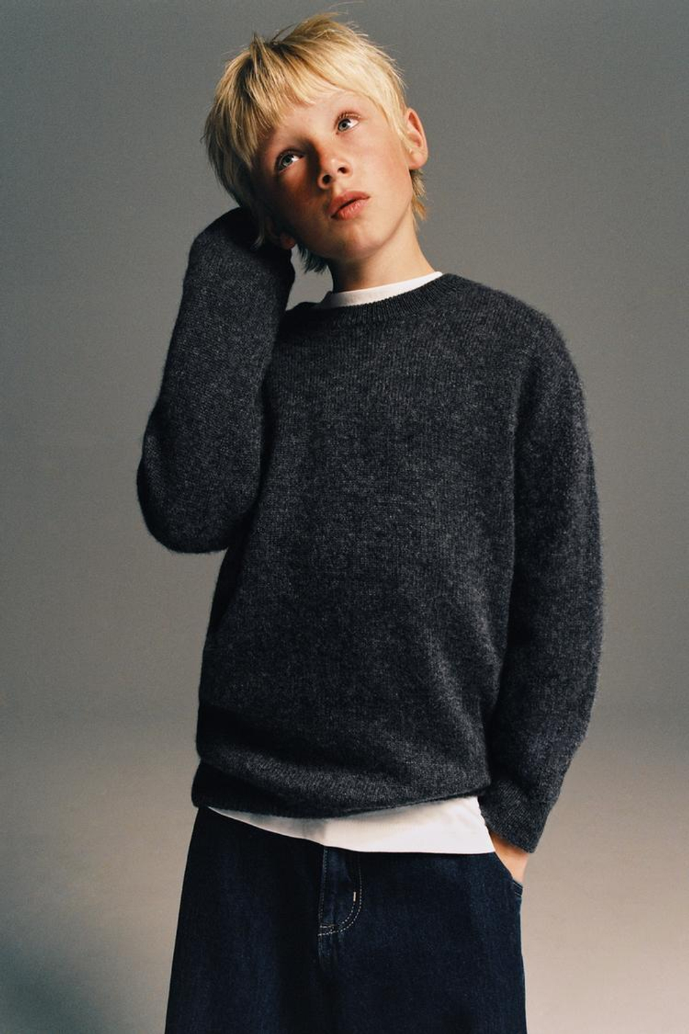 ZARA СВИТЕР ИЗ 100% КАШЕМИРА, ТЕМНЫЙ АНТРАЦИТ