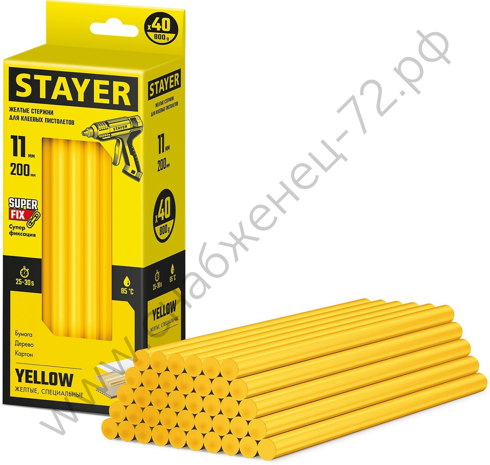 STAYER Yellow жёлтые 11х200 мм, 40 шт, Клеевые стержни (2-06821-Y-S40)