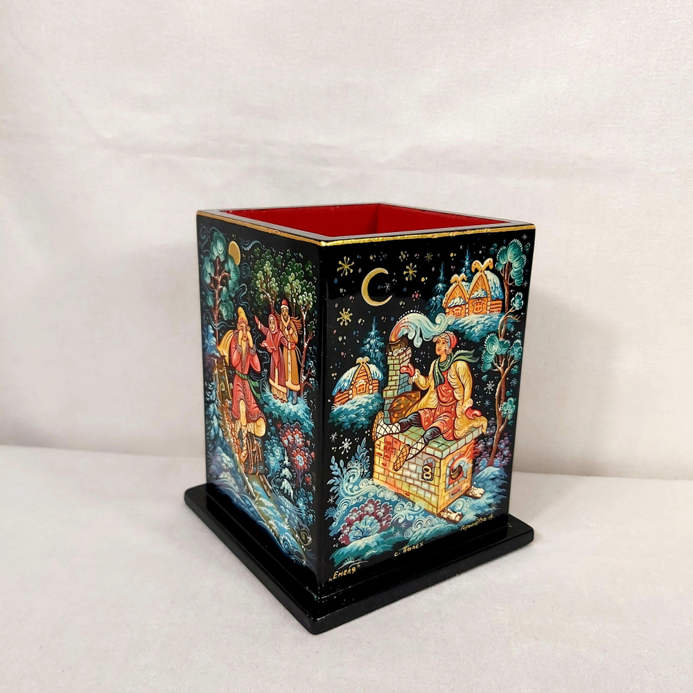 Стакан под ручки и карандаши "По-щучьему веленью" (Ручная роспись Палех)