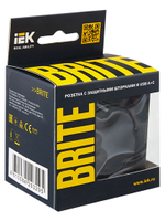 BRITE Розетка 1-местная с заземлением с защитными шторками 16А с USB A+C 18Вт РЮш11-1-БрЧ черный IEK