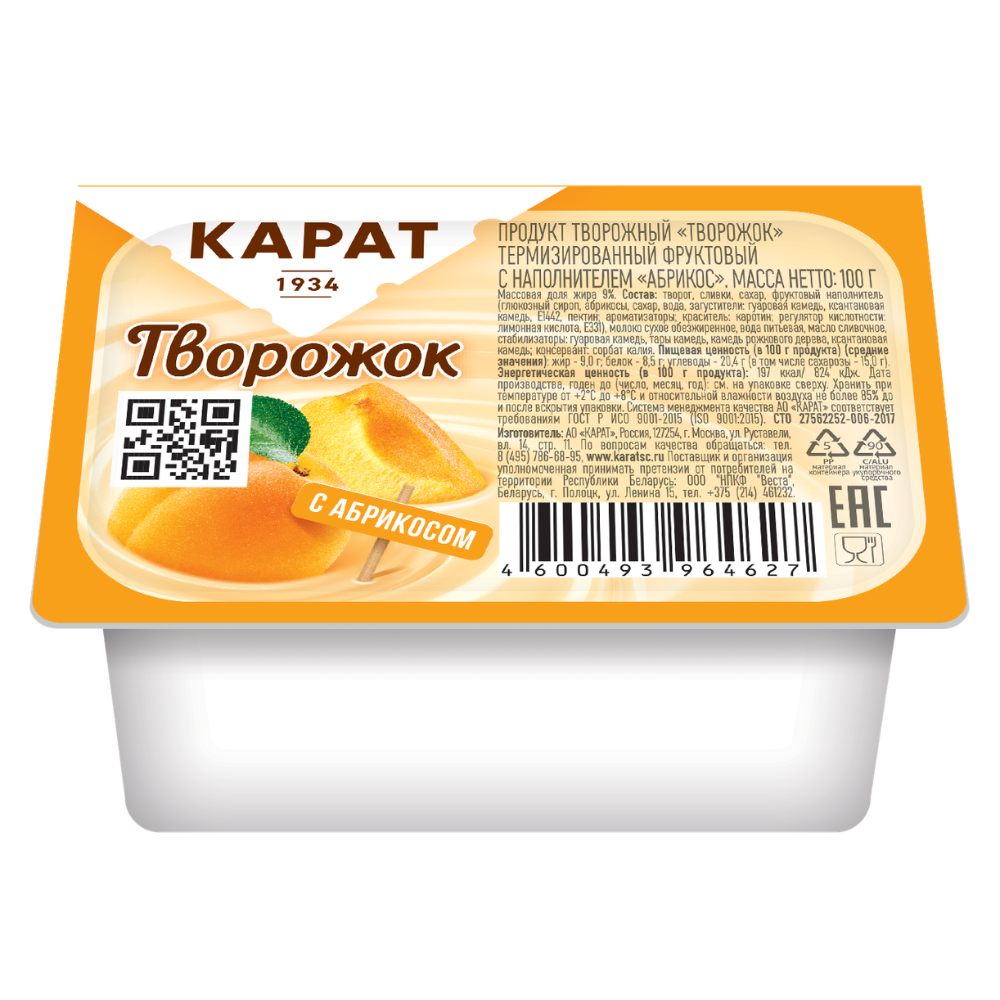Творожок Карат с абрикосом 100 гр