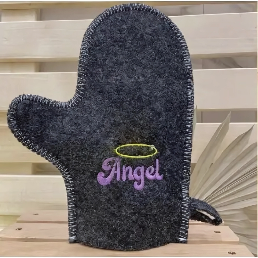 Варежка банная с вышивкой «Angel», цвет серый, без упаковки