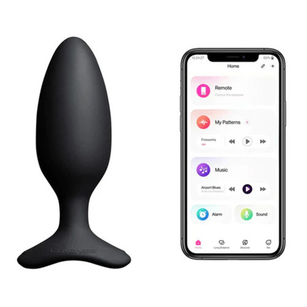 Черная анальная вибропробка 4,5см с управлением через приложение Lovense Hush 2 Anal Vibrating Butt Plug Size M Black