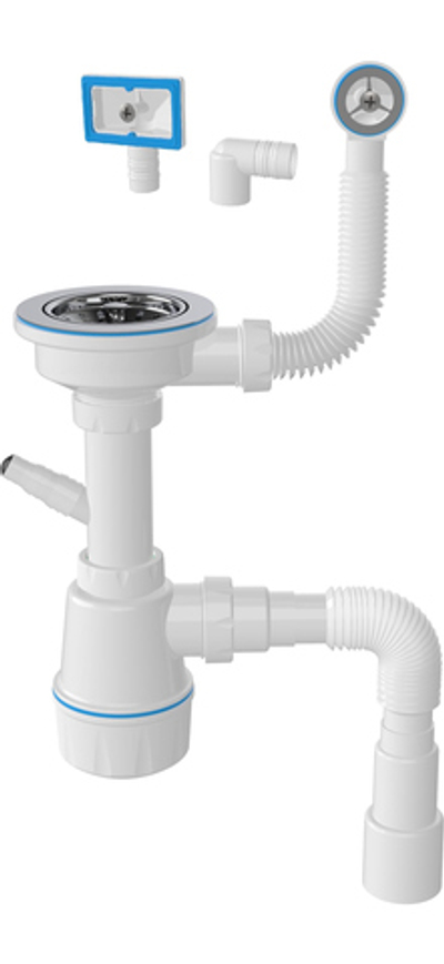 Сифон для мойки EWRIKA 5049860 40 мм, бутылочный, белый, с отводом для подключения бытовой техники