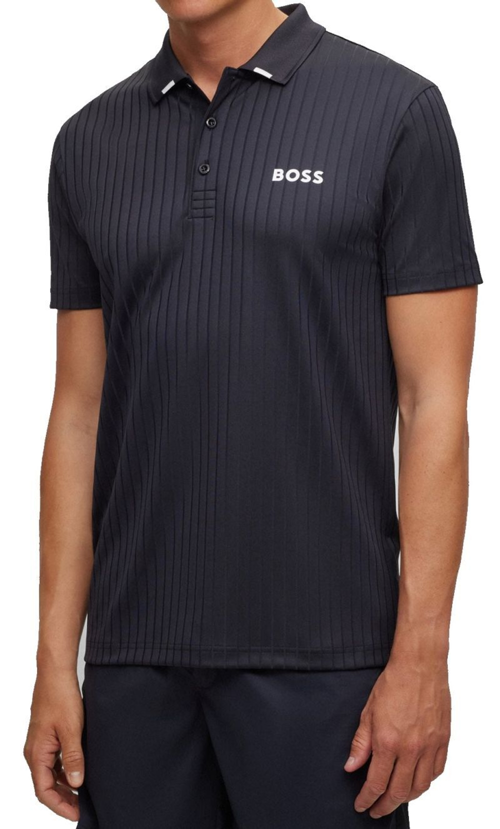 Мужское теннисное поло BOSS x Matteo Drop-needle Polo Shirt With Contrast Logos - dark blue