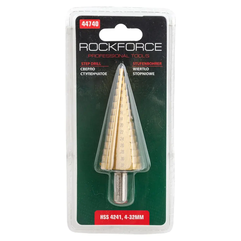 Сверло ступенчатое HSS 4241(4-32мм), в блистере RockForce##Rock FORCE RF-44740