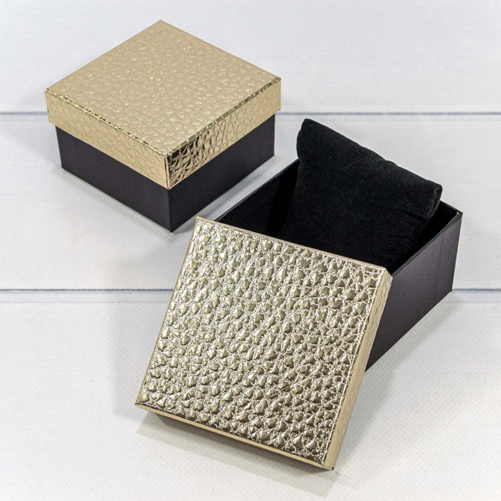 Коробка Ювелирная 9х9х5.5 см Набор 2 шт "Кожа крокодила" (Золотой)