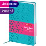 Ежедневник датированный 2022 А5 138x213 мм BRAUBERG "Glance", под кожу, бирюзовый, 112814